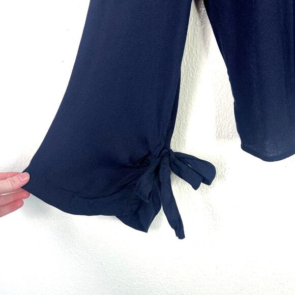 FRAME Denim Navy Long Sleeve Blouse Cinch Tie Cuff Tie Neck Viscose MEDIUM - Picture 2 of 6